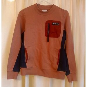 Columbia Women's Orange/Navy Crew‎ Neck Sweatshirt Zip Pocket Size XS